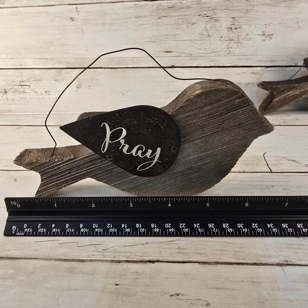 Rustic Wood Bird Wall Decor Set 3 Believe Pray Faith Farmhouse Primitive Brown